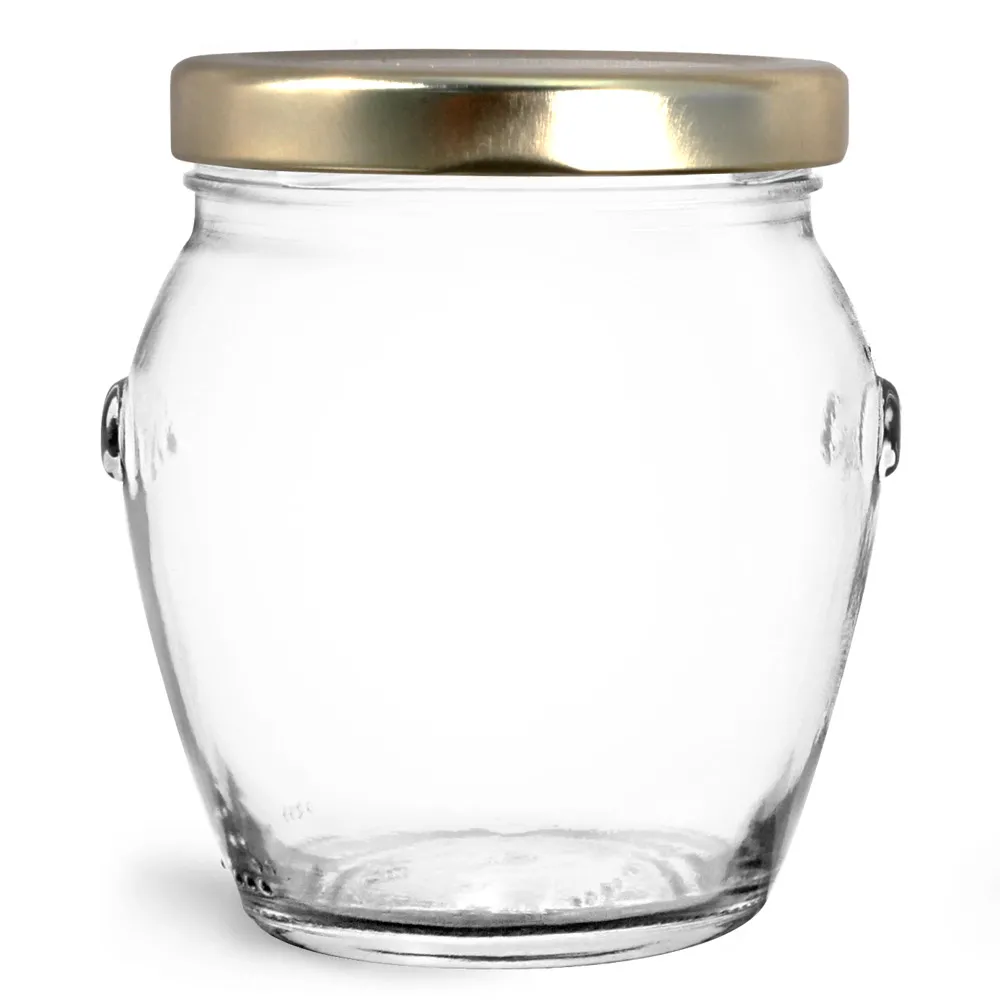 212 ml Glass Jars, Clear Glass Honey Pot Jars w/ Gold Metal Plastisol Lined Lug Caps