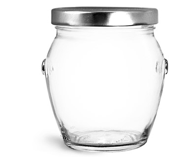 Clear Glass Jars, Clear Glass Honey Pot Jars w/ Silver Metal Plastisol Lined Lug Caps