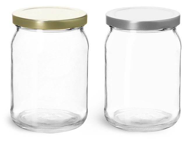 Clear Glass Wide Mouth Jars w/ Metal Lug Caps