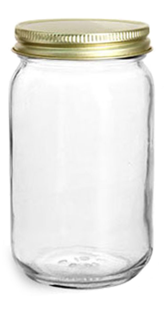 SKS Bottle & Packaging 16 oz Clear Glass Mayo/Economy Jars w/ 70G