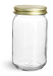 
16 oz Clear Glass Mayo Jars
w/ Lined Gold Metal Caps