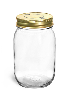 Clear Glass Mayo / Economy Jars w/ Gold Metal Printed Plastisol Lined Caps