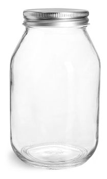 Clear Glass Jars, 32 oz Clear Glass Mayo/ Economy Jars w/ Silver Metal Plastisol Lined Caps