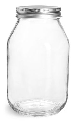 Clear Glass Jars, 32 oz Clear Glass Mayo/ Economy Jars w/ Silver Metal Plastisol Lined Caps