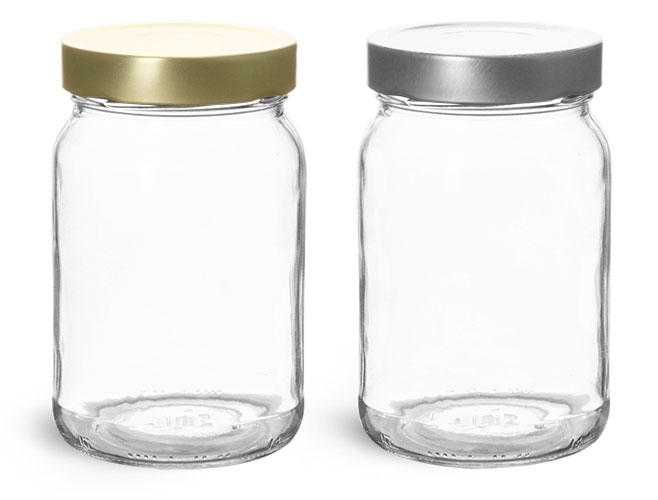 Clear Glass Jars, Clear Glass Wide Mouth Jars w/ Deep Metal Lug Caps