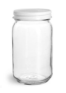 Clear Glass Mayo / Economy Jars w/ White Metal Plastisol Lined Caps