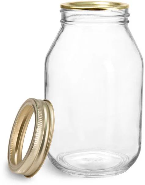 16 oz 16 oz Glass Jars, Clear Glass Mayo/Economy Jars w/ Gold Two Piece Canning Lids