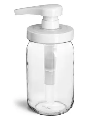 Clear Glass Jars, Clear Glass Mayo/Economy Jars w/ White Polypropylene Pumps
