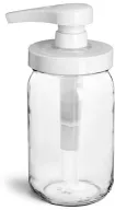 Clear Clear Glass Mayo/Economy Jars w/ White Polypropylene Pumps