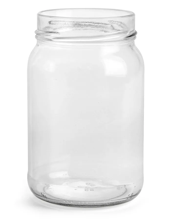 Clear 16 oz Clear Glass Mayo/ Economy Jars w/ Gold Metal Plastisol Lined  Caps