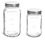 Clear Glass Jars, Clear Glass Mason Jars w/ Silver Metal Plastisol Lined Caps