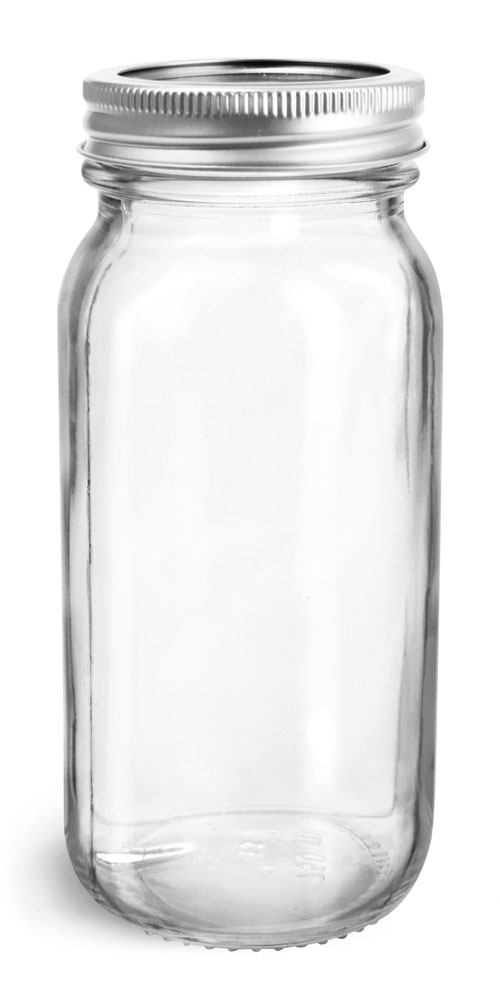 750 ml Glass Jars, Clear Glass Mayberry Jars w/ Silver Two Piece Canning Lids