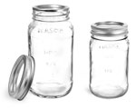 Clear Glass Jars, Clear Glass Mason Jars w/ Silver Two Piece Canning Lids