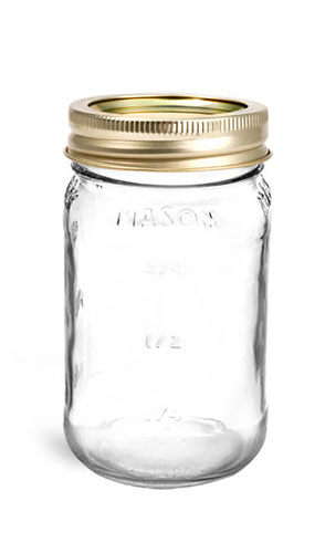 Tall Clear Glass Canning Jar 8oz With Gold Lid New Qty 2 