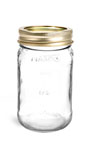 Clear Glass Jars, Clear Glass Mason Jars w/ Gold Two Piece Canning Lids