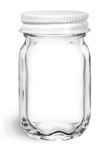 Clear Glass Mayberry Jars w/ White Metal Plastisol Lined Caps