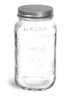 Clear Glass Jars, Clear Glass Mason Jars w/ Unlined Antique Pewter Metal Closures