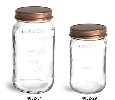 Clear Glass Jars, Clear Glass Mason Jars w/ Unlined Rustic Bronze Metal Closures