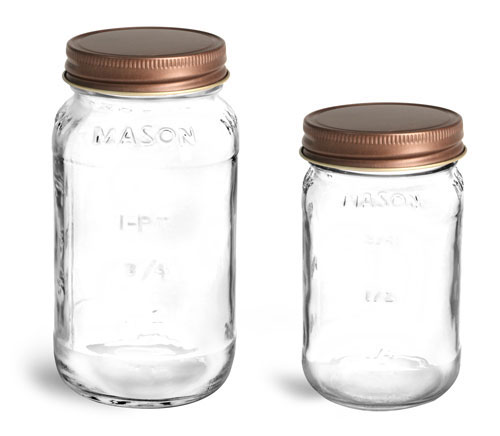 Clear Glass Mason Jars w/ Unlined Rustic Bronze Metal Closures