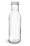 Glass Bottles, Clear Glass Barbecue Sauce Bottles w/ Lined Metal Caps