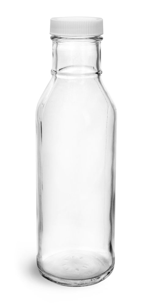 SKS Bottle & Packaging 12 oz, White Plastic PE Lined Caps Clear Glass Barbecue Sauce Bottles w