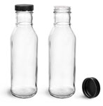 Clear Glass Barbecue Sauce Bottles w/ Black Induction Lined Caps