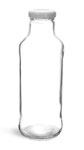 Clear Glass Tall Sauce/Beverage Bottles w/ White Metal Lined Lug Caps
