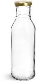Glass Bottles, Clear Glass BBQ Sauce Bottles w/ Gold Metal Lug Caps