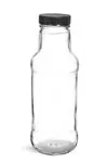 Glass Bottles, Clear Glass Beverage Bottles w/ Black Ribbed PE Lined Caps