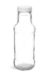 Clear Glass Beverage Bottles w/ White Ribbed PE Lined Caps