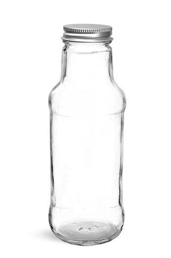 Glass Bottles, Clear Glass Beverage Bottles w/ Lined Aluminum Caps 