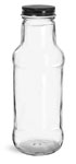 Glass Bottles, Clear Glass Beverage Bottles w/ Black Metal Plastisol Lined Caps