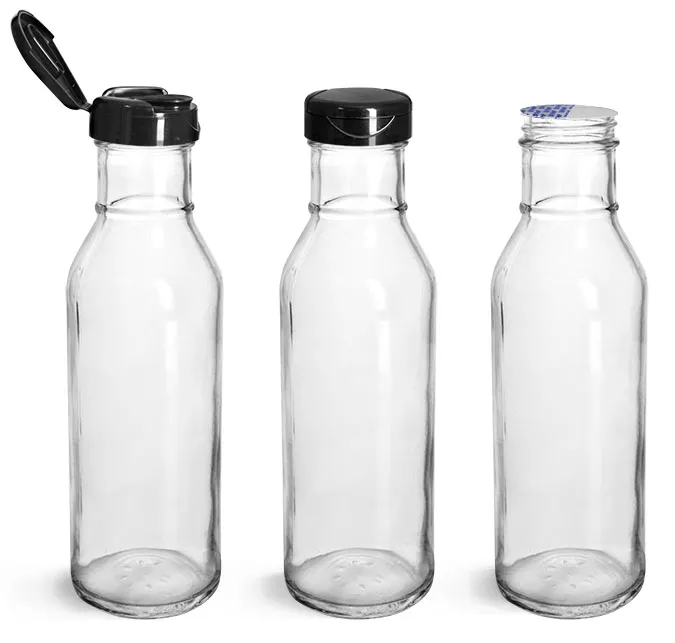 Glass Bottles, Glass Barbecue Sauce Bottles w/ Black PP Lift 'n' Peel™ Lined Snap Top Caps