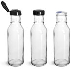 Glass Barbecue Sauce Bottles w/ Black PP Lift  Peel™ Lined Snap Top Caps