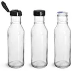 Glass Bottles, Glass Barbecue Sauce Bottles w/ Black PP Lift 'n' Peel&trade; Lined Snap Top Caps