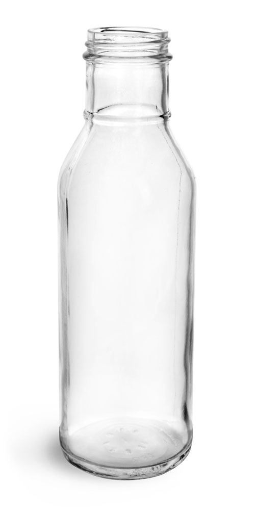 12 oz Clear Glass Sauce Bottles (Bulk), Caps NOT Included
