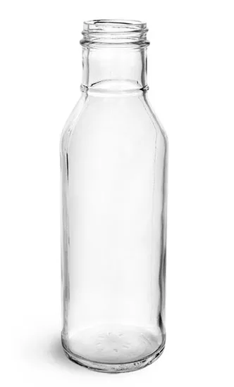 12 oz Clear Glass Lug Finish BBQ Sauce Bottles, (Bulk) Caps NOT