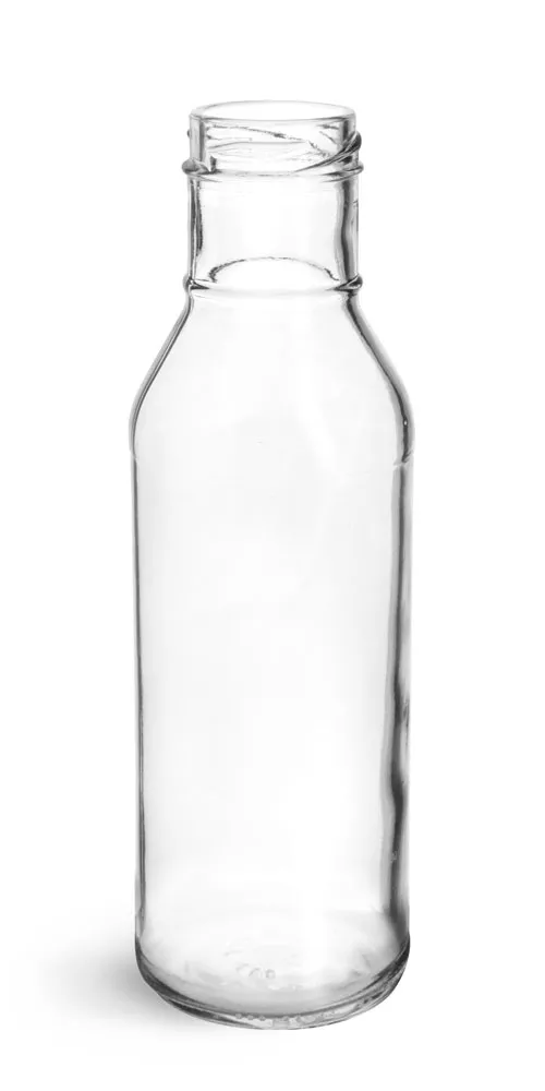 12 oz Clear Glass Lug Finish BBQ Sauce Bottles, (Bulk) Caps NOT Included