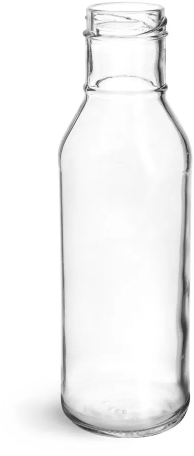 12 oz Clear Glass Lug Finish BBQ Sauce Bottles, (Bulk) Caps NOT