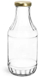 Glass Bottles, Clear Glass Sauce Decanter Bottles w/ Gold Metal Lug Caps