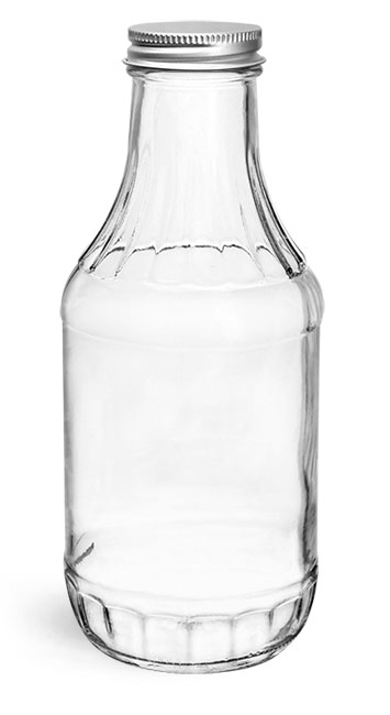 Clear Glass Sauce Decanter Bottles w/ Lined Aluminum Caps