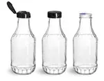 Glass Bottles, Glass Decanter Bottles w/ Black PP Lift 'n' Peel&trade; Lined Snap Top Caps