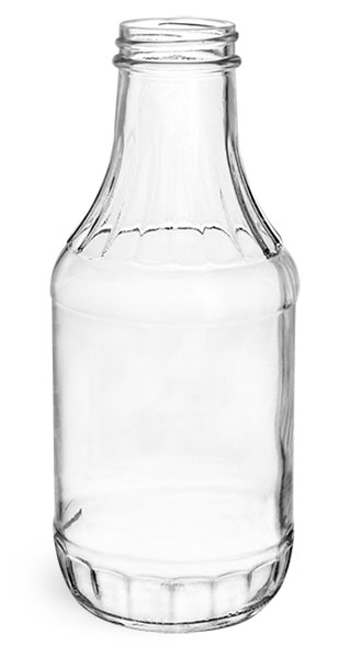 16 oz Clear Glass Sauce Decanter Bottles, (Bulk) Caps NOT Included