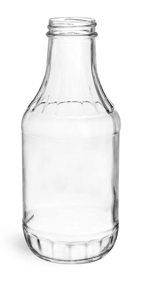 16 oz Clear Glass Sauce Decanter Bottles, (Bulk) Caps NOT Included