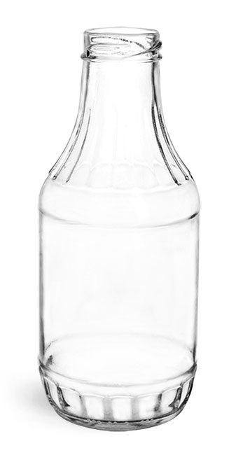 16 oz Clear Glass Sauce Decanter Bottles, (Bulk) Caps NOT Included