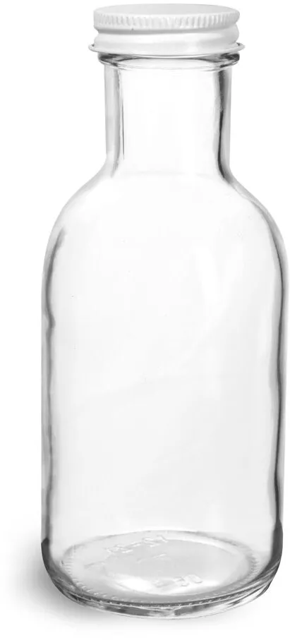 16 Ounce Glass Sauce Bottle - With 38mm White Gold Lids - Case of 12