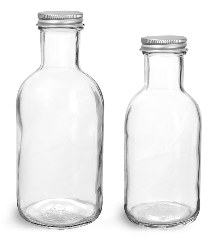 Glass Bottles, Clear Glass Stout Bottles w/ Lined Aluminum Caps
