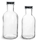 Clear Glass Stout Bottles w/ Black Metal Plastisol Lined Caps