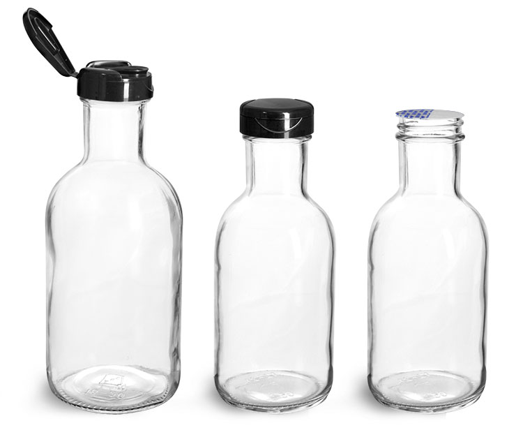 Glass Bottles, Glass Stout Bottles w/ Black PP Lift 'n' Peel™ Lined Snap Top Caps