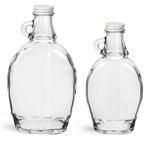 Clear Glass Syrup Bottles w/ White Metal Plastisol Lined Caps